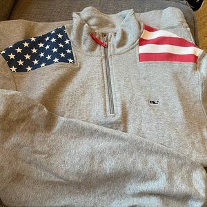 Mens VINEYARD VINES 1/4 Zip Pullover American Flag Sweatshirt